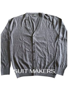 Suit Makers Dark Grey Cotton Blend Button Up Cardigan Sweater (M)